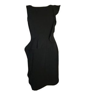CALVIN KLEIN Solid All Black Sleeveless Ruffle Detail Zip Back Dress Womens Sz 6